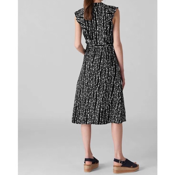 Whistles Savannah Print Wrap Dress Abstract Polka Dots Navy White Costal Size 10 - Picture 14 of 15